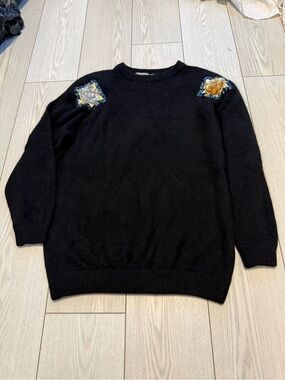 Roni Rossi lambswool angora sweater vintage sequins black gold floral large knit